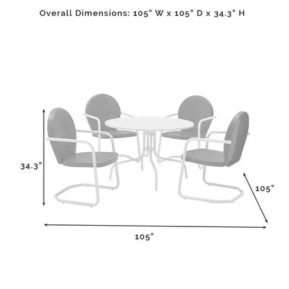 Ensemble de salle à manger d'extérieur HomeStock Griffith 5 pièces en métal – Table et 4 chaises
