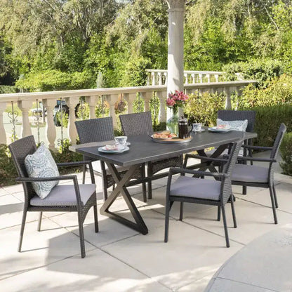 Christopher Knight Home Adina Set da Pranzo da Esterno di 7 Pezzi in Vimini e Alluminio con Cuscini