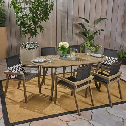 Christopher Knight Home Arletta Set da Pranzo da 7 Pezzi per Esterni in Rete e Legno di Acacia