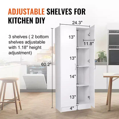 Dispensa da Cucina Alta 152 cm, Capacità 50 kg, Armadio Indipendente con 3 Ripiani