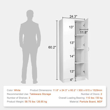 Dispensa da Cucina Alta 152 cm, Capacità 50 kg, Armadio Indipendente con 3 Ripiani