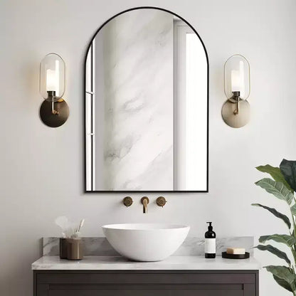 36x24 Arched Bathroom Mirror with Aluminum Alloy Frame, Wall Mounted Vanity Mirror for Bedroom Living Room Entryway, Black