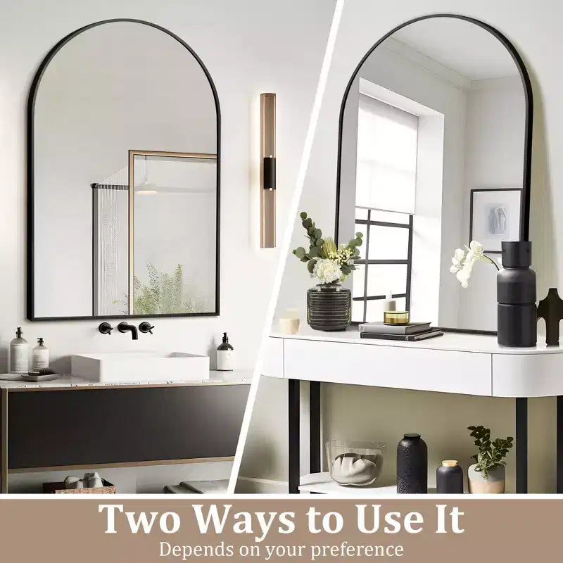 Specchio da bagno ad arco 36x24 con cornice in lega di alluminio, specchio da parete per camera da letto, soggiorno, ingresso, nero