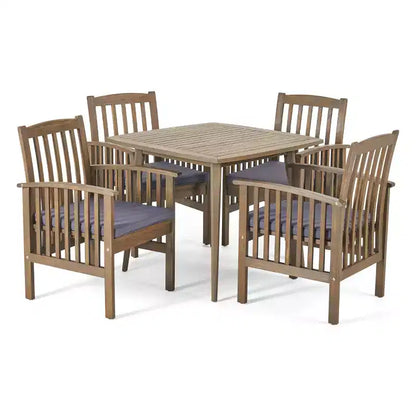 Christopher Knight Home Laussat Set da pranzo da esterno 5 pezzi in legno di acacia con cuscini