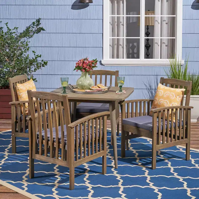 Christopher Knight Home Laussat Set da pranzo da esterno 5 pezzi in legno di acacia con cuscini
