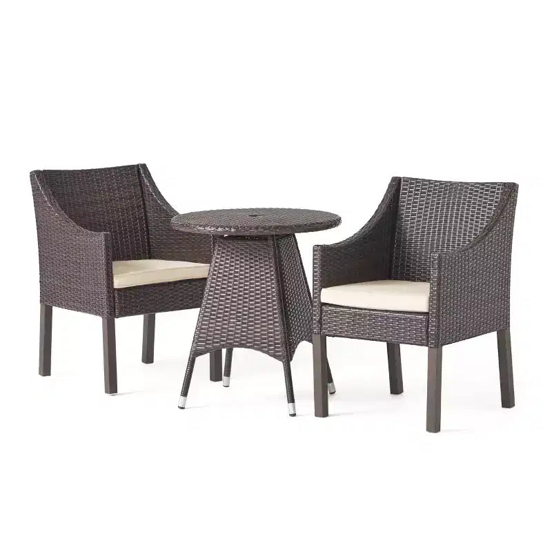 Christopher Knight Home Franco Ensemble de salle à manger bistrot 3 pièces en osier d'extérieur avec coussins et trou pour parasol