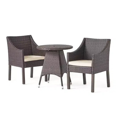 Christopher Knight Home Franco Ensemble de salle à manger bistrot 3 pièces en osier d'extérieur avec coussins et trou pour parasol