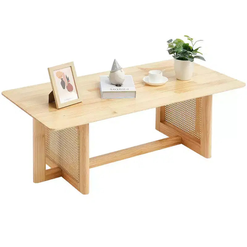 VEVOR Rattan Coffee Table, Rectangle Rattan Woven Wood Coffee Table with Rubber Wood Top, 47-Inch Modern Boho Storage Coffee Table