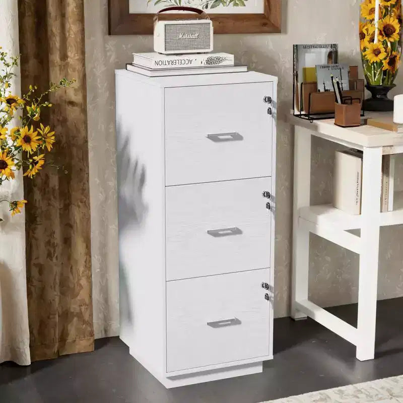 Karl Home 3-Drawer White MDF 15.35in. W Vertical File Cabinet