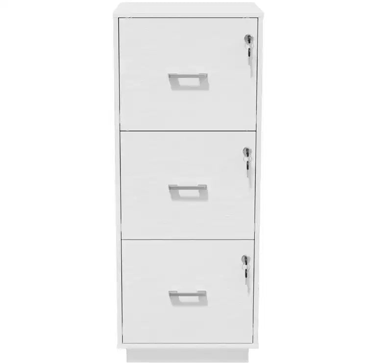 Cassettiera verticale a 3 cassetti in MDF bianco con serratura, larghezza 39 cm, altezza 98 cm, per ufficio
