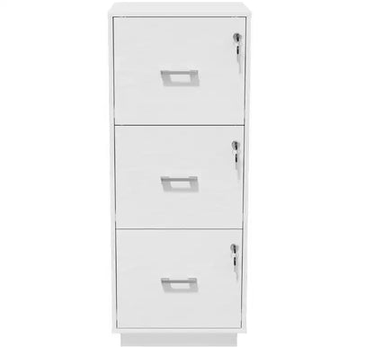Cassettiera verticale a 3 cassetti in MDF bianco con serratura, larghezza 39 cm, altezza 98 cm, per ufficio