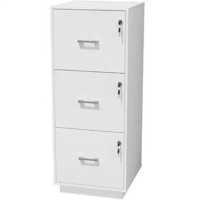 Cassettiera verticale a 3 cassetti in MDF bianco con serratura, larghezza 39 cm, altezza 98 cm, per ufficio