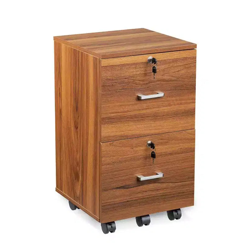 Cassettiera Classificatore Verticale a 2 Cassetti in Legno con Ruote e Serratura, MDF Marrone, Larghezza 40 cm