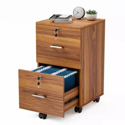 Cassettiera Classificatore Verticale a 2 Cassetti in Legno con Ruote e Serratura, MDF Marrone, Larghezza 40 cm