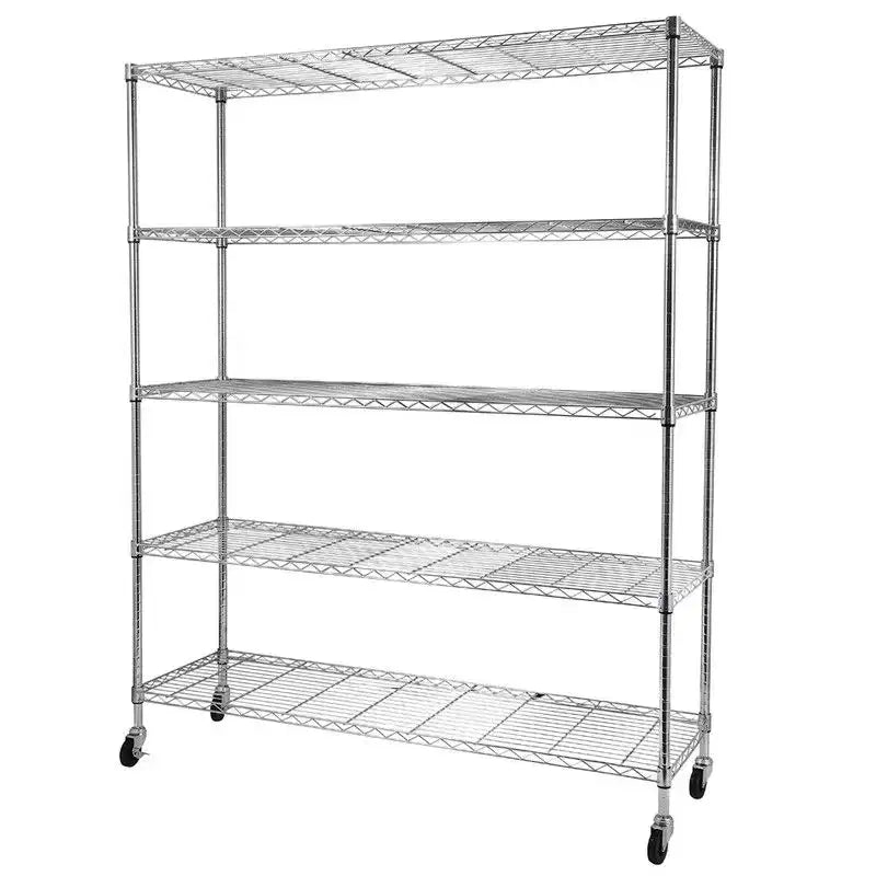 Scaffale con ruote in acciaio per carichi pesanti, 5 ripiani, 150 cm, nessun attrezzo richiesto