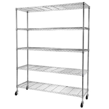 Scaffale con ruote in acciaio per carichi pesanti, 5 ripiani, 150 cm, nessun attrezzo richiesto