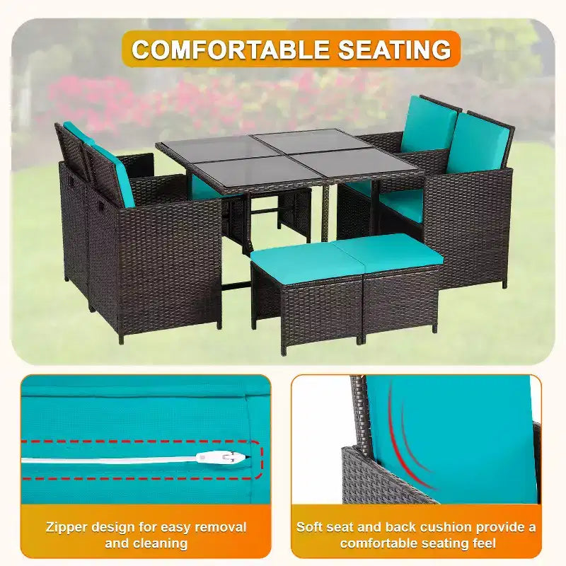 BestMassage Ensemble de mobilier de jardin d'extérieur avec 4 chaises en rotin, Kaki