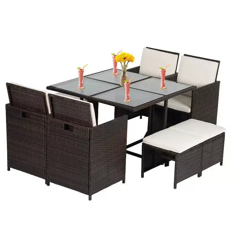 BestMassage Ensemble de mobilier de jardin d'extérieur avec 4 chaises en rotin, Kaki
