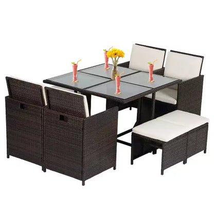 BestMassage Ensemble de mobilier de jardin d'extérieur avec 4 chaises en rotin, Kaki