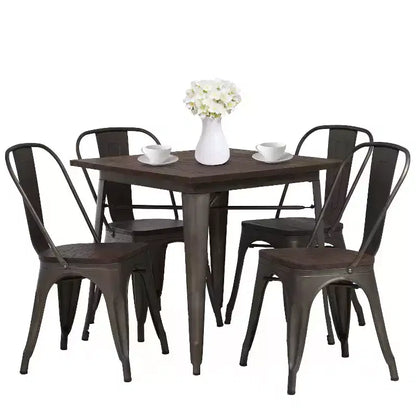 BestMassage Dining Table and Chairs 5-Piece Metal Dining Set Square Metal Table with 4 Chairs