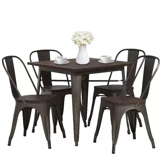 BestMassage Dining Table and Chairs 5-Piece Metal Dining Set Square Metal Table with 4 Chairs