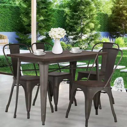 BestMassage Table et Chaises de Salle à Manger, Ensemble de Salle à Manger 5 Pièces en Métal, Table Carrée en Métal avec 4 Chaises