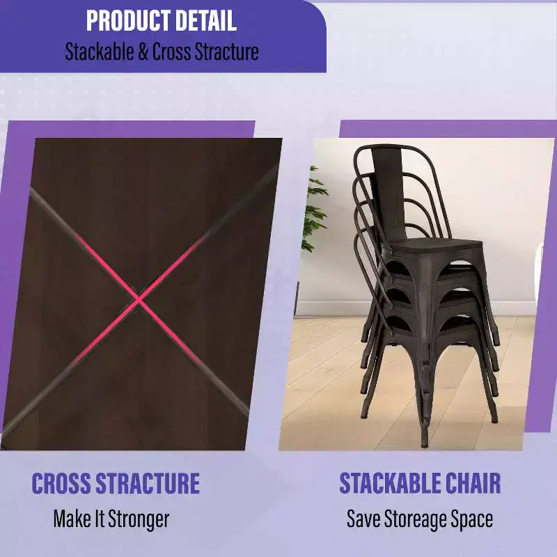 BestMassage Table et Chaises de Salle à Manger, Ensemble de Salle à Manger 5 Pièces en Métal, Table Carrée en Métal avec 4 Chaises