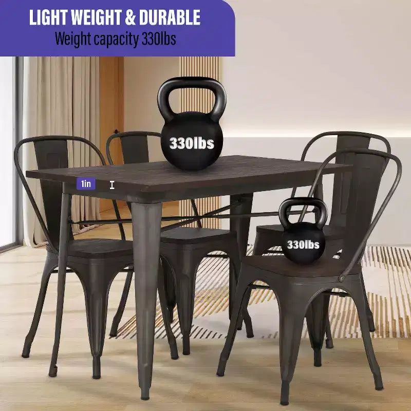 BestMassage Table et Chaises de Salle à Manger, Ensemble de Salle à Manger 5 Pièces en Métal, Table Carrée en Métal avec 4 Chaises
