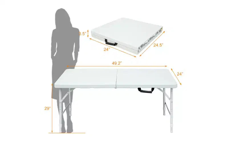 Tavolo Pieghevole da 120 cm, Tavolo Portatile Resistente in Plastica con Maniglia,