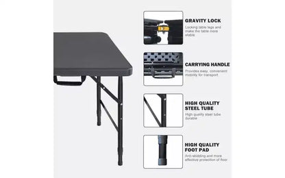 Tavolo Pieghevole da 120 cm, Tavolo Portatile Resistente in Plastica con Maniglia,
