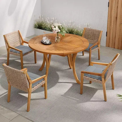 Christopher Knight Home Neva Ensemble de salle à manger d'extérieur 5 pièces en bois d'acacia et osier avec coussins résistants à l'eau