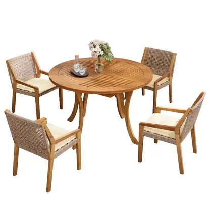 Christopher Knight Home Neva Ensemble de salle à manger d'extérieur 5 pièces en bois d'acacia et osier avec coussins résistants à l'eau