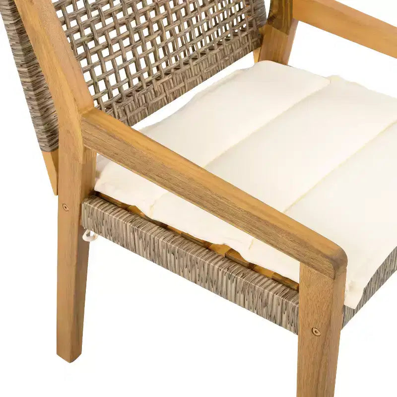 Christopher Knight Home Neva Ensemble de salle à manger d'extérieur 5 pièces en bois d'acacia et osier avec coussins résistants à l'eau