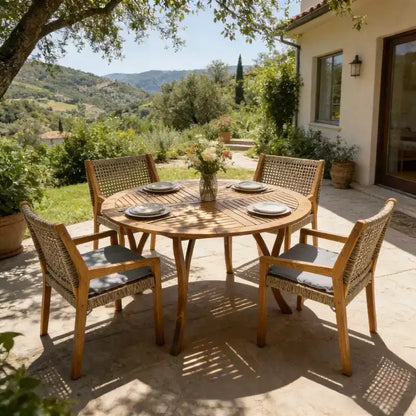 Christopher Knight Home Neva Ensemble de salle à manger d'extérieur 5 pièces en bois d'acacia et osier avec coussins résistants à l'eau