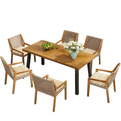 Ensemble de salle à manger 7 pièces d'extérieur industriel Neva en bois d'acacia et osier avec coussins Christopher Knight Home