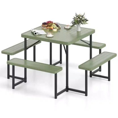 Tavolo da Picnic Costway con Panca per 4-8 Persone con Foro per Ombrellone, Piano in HDPE per Tutte le Stagioni Nero/Grigio/Verde/Bianco