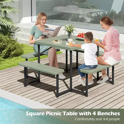 Tavolo da Picnic Costway con Panca per 4-8 Persone con Foro per Ombrellone, Piano in HDPE per Tutte le Stagioni Nero/Grigio/Verde/Bianco