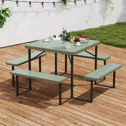 Tavolo da Picnic Costway con Panca per 4-8 Persone con Foro per Ombrellone, Piano in HDPE per Tutte le Stagioni Nero/Grigio/Verde/Bianco