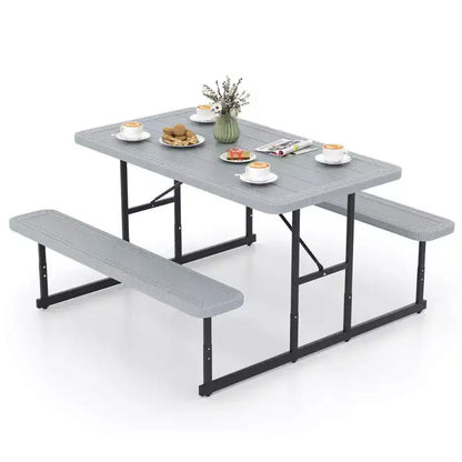 Set tavolo e panche da picnic Costway per 2-4 persone Tavolo da pranzo rettangolare da campeggio per esterni Nero/Grigio/Verde/Bianco