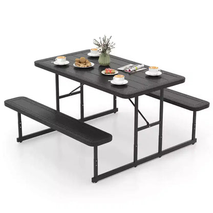 Set tavolo e panche da picnic Costway per 2-4 persone Tavolo da pranzo rettangolare da campeggio per esterni Nero/Grigio/Verde/Bianco