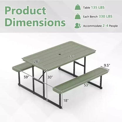 Set tavolo e panche da picnic Costway per 2-4 persone Tavolo da pranzo rettangolare da campeggio per esterni Nero/Grigio/Verde/Bianco