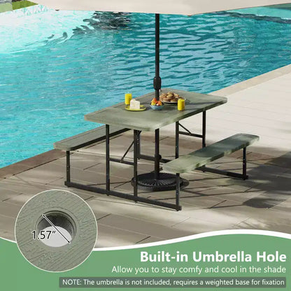 Set tavolo e panche da picnic Costway per 2-4 persone Tavolo da pranzo rettangolare da campeggio per esterni Nero/Grigio/Verde/Bianco