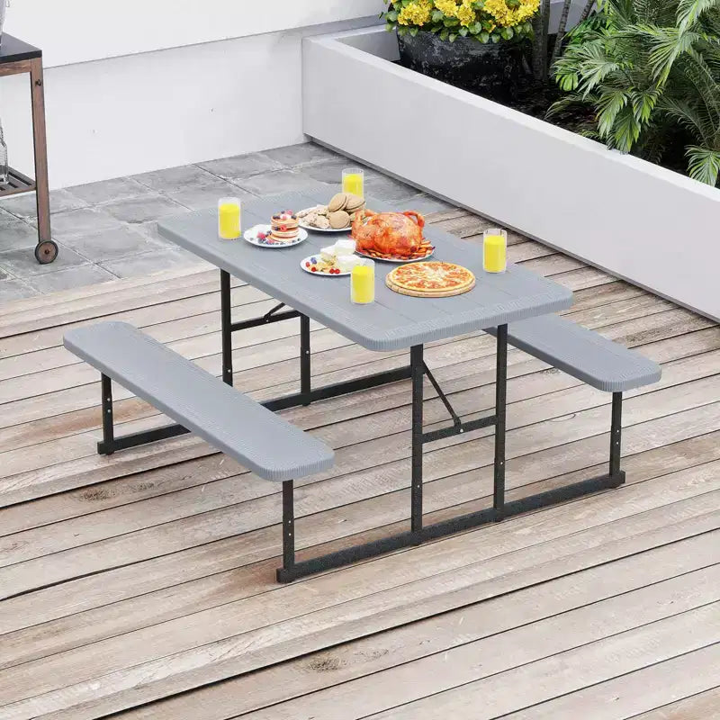 Set tavolo e panche da picnic Costway per 2-4 persone Tavolo da pranzo rettangolare da campeggio per esterni Nero/Grigio/Verde/Bianco