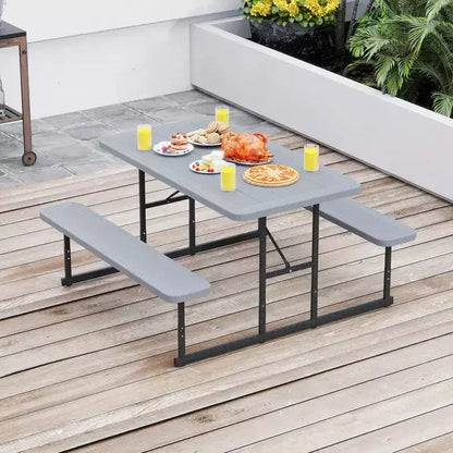 Set tavolo e panche da picnic Costway per 2-4 persone Tavolo da pranzo rettangolare da campeggio per esterni Nero/Grigio/Verde/Bianco