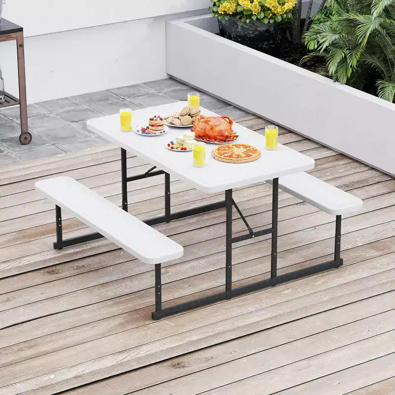 Set tavolo e panche da picnic Costway per 2-4 persone Tavolo da pranzo rettangolare da campeggio per esterni Nero/Grigio/Verde/Bianco