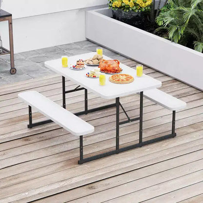 Set tavolo e panche da picnic Costway per 2-4 persone Tavolo da pranzo rettangolare da campeggio per esterni Nero/Grigio/Verde/Bianco