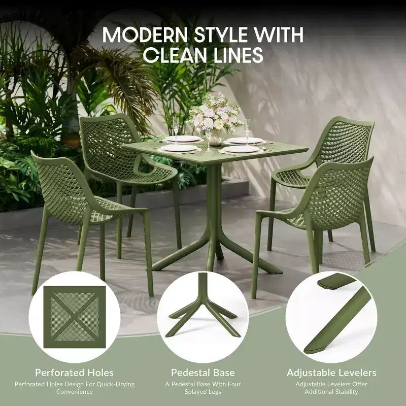 Ensemble de salle à manger d'extérieur WestinTrends Playa 5 pièces avec table carrée en résine et chaises de salle à manger de terrasse modernes empilables