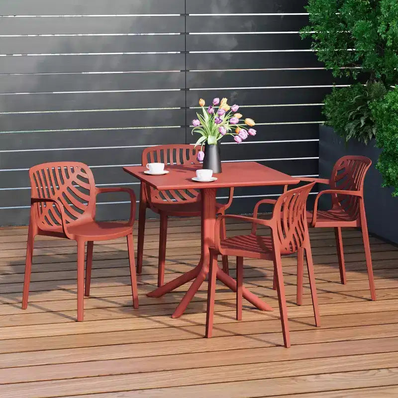Ensemble de salle à manger d'extérieur WestinTrends Playa 5 pièces avec table carrée en résine et chaises de salle à manger de terrasse modernes empilables