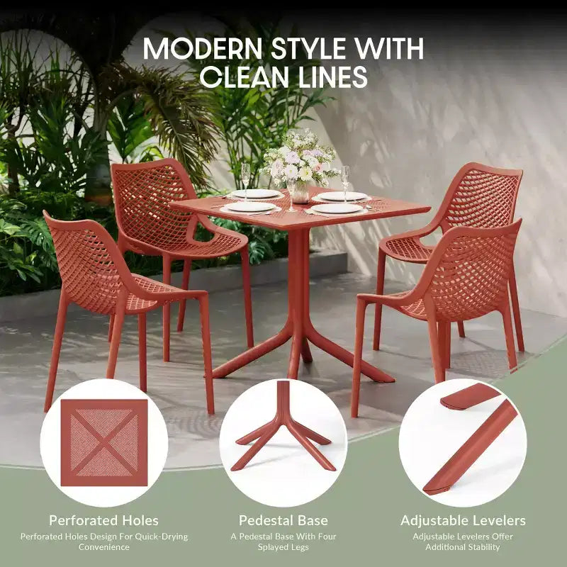 Ensemble de salle à manger d'extérieur WestinTrends Playa 5 pièces avec table carrée en résine et chaises de salle à manger de terrasse modernes empilables