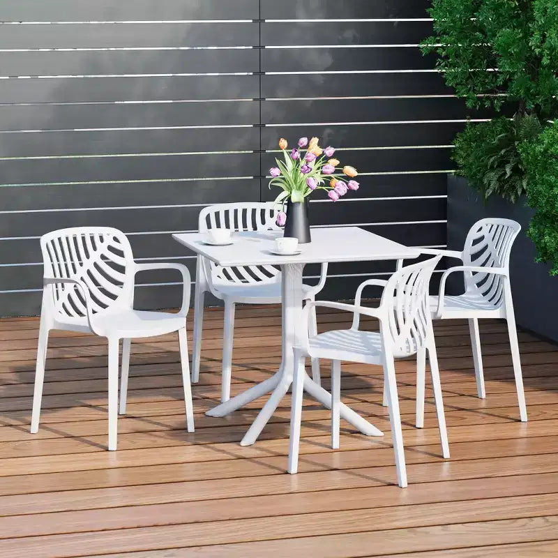 Ensemble de salle à manger d'extérieur WestinTrends Playa 5 pièces avec table carrée en résine et chaises de salle à manger de terrasse modernes empilables